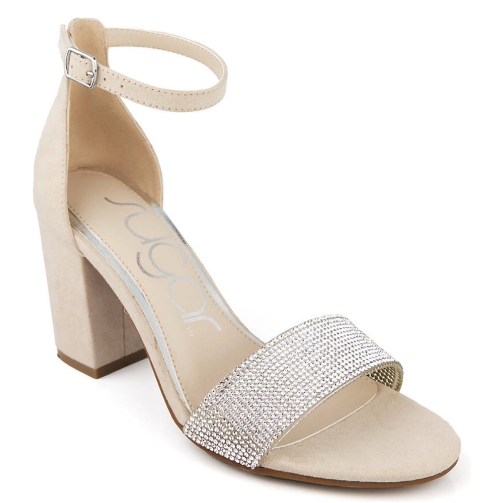 Sugar Beige and Silver Block Heel Sandals